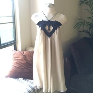 NEW Chiffon Silk Lotus Shift Dress Taupe Cream